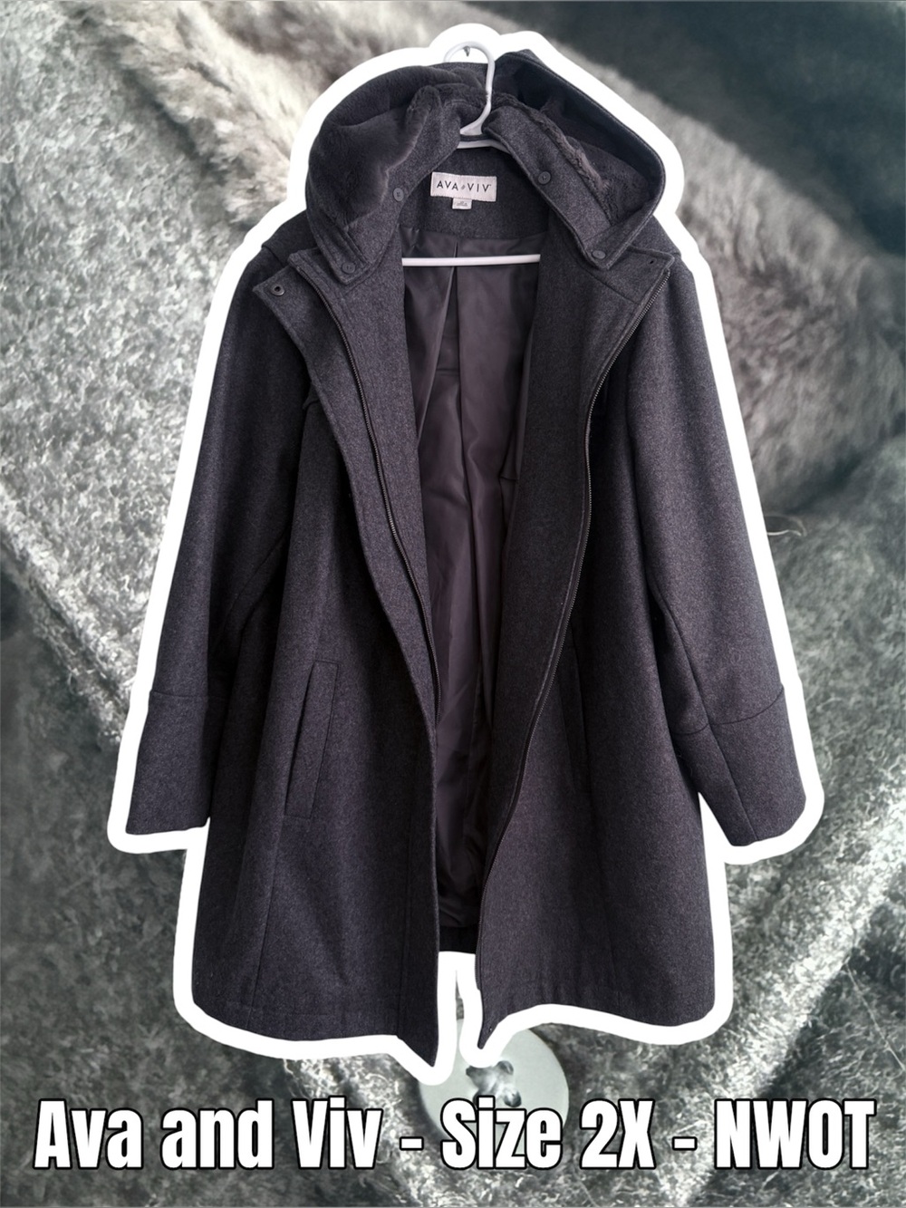 Ava & Viv Charcoal Hooded Wool-Blend Trench Coat